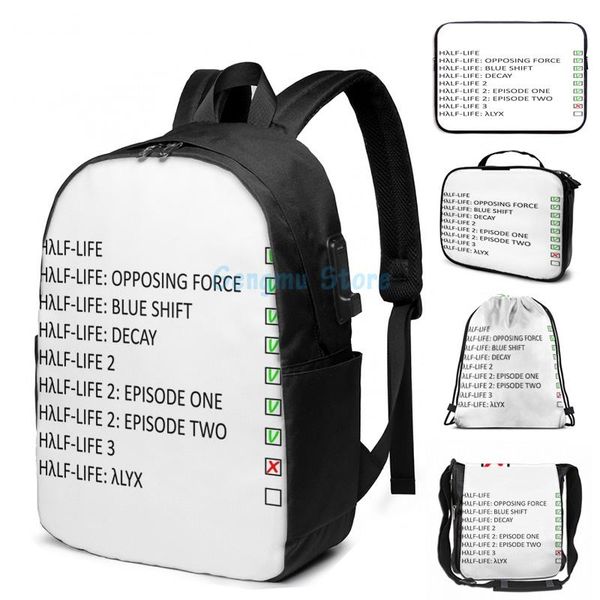 

funny graphic print half-life alyx usb charge backpack men school bags women bag travel laptop