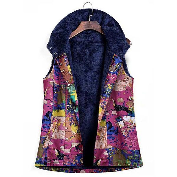 

women's vests women vintage warm waistcoat sleeveless retro printed slim fit vest jackets with pockets thicker hasp hooded coat, Black;white