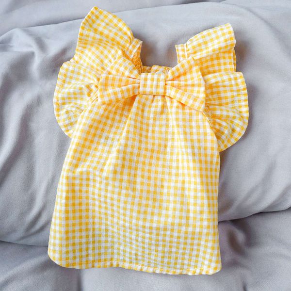 

the dog clothes straight cat butterfly yellow check baby dog dress