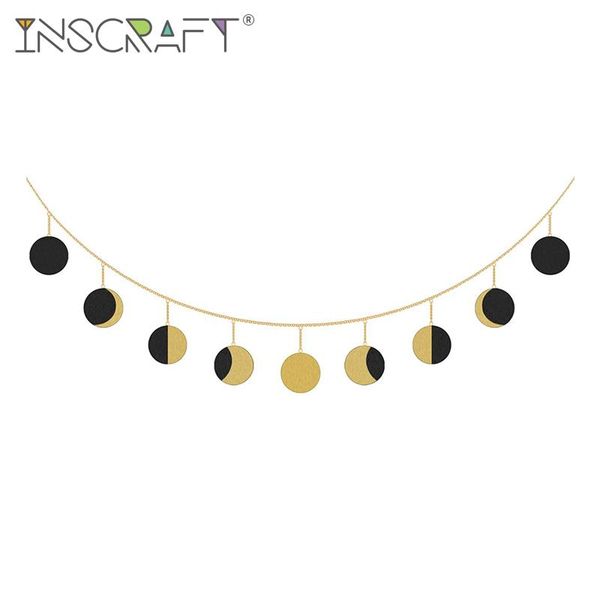 

wood moon phase garland with gold chain bohemian wooden wall dÃ©cor apartment dorm decorative ornaments objects & figurines