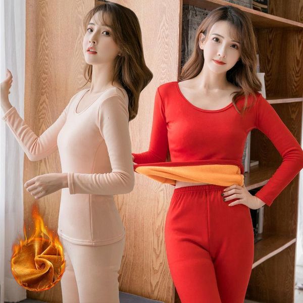 

sleepwear women brand warm casual underwear cotton long johns sets female golden velvet thermal pajamas, Black;red