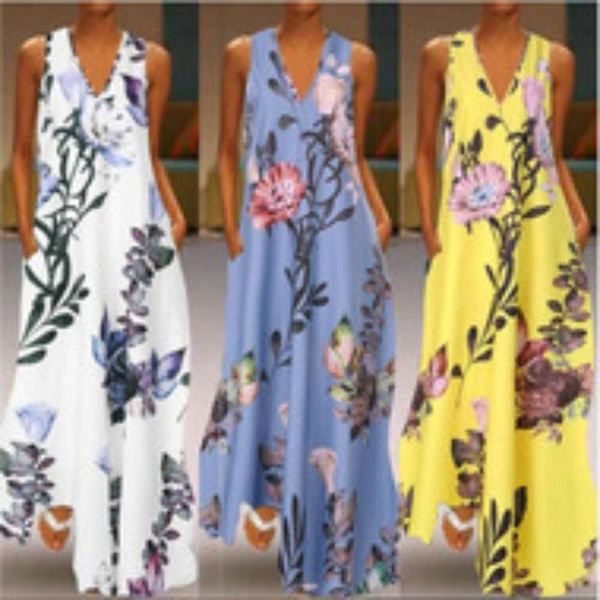 

--women's summer deep v-neck sleeveless print a-pocket dress, Black;gray