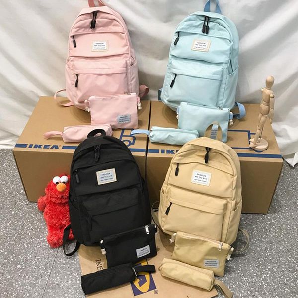 

school bags cute backpack casual candy colour women multi-pocket bag rucksacks for teenage girls shoulder mochilas