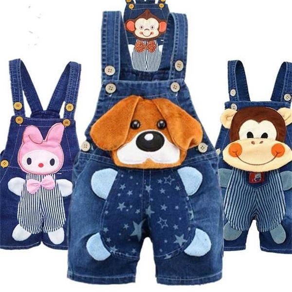 

1 2 baby clothing boys girls jeans overalls shorts toddler infant denim rompers cute cartoon bebe pants summer bib clothes 211011, Blue