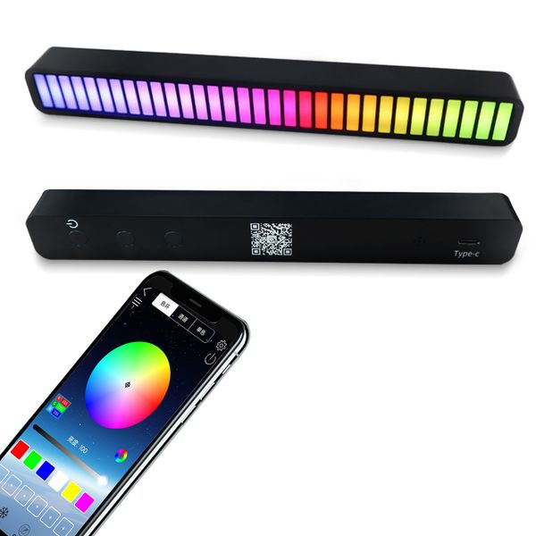 RGB Rhythm Stick Luce di controllo del suono Display a LED Ritmi musicali ad attivazione vocale Pickup Luci ambientali con 32 LED 18 colori per la lampada a impulsi per la decorazione della casa dell'auto