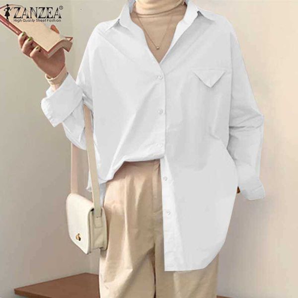 

women's blouses & shirts blouses zanzae fashion women blouse spring casual stiped female single breasted long sleeve loose pockets plu, White