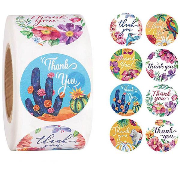

jewelry pouches, bags 500pcs/roll 1inch thank you stickers floral print paper handmade wedding gifts packaging labels stationery sticke, Pink;blue