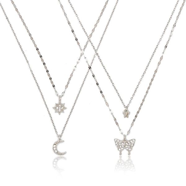 

pendant necklaces woman necklace double layer cute sun moon hollow butterfly fashion party accessory gift jewelry, Silver
