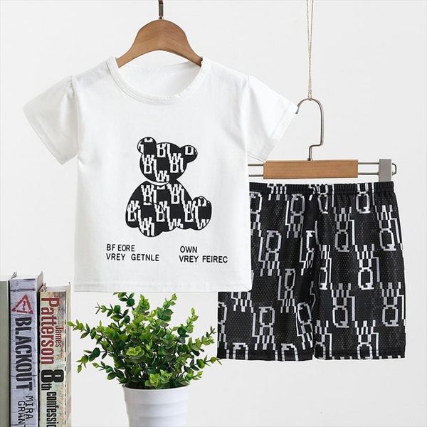 

kids boutique outfits toddler girl clothes black cute little bear 2 piece set fashion shorts suit children summer, White