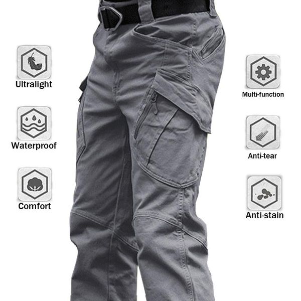 

men's pants urban military tactical elastic combat with many pockets waterproof wear resistant casual overalls for men, Black