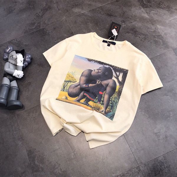 

design clothing museum gorilla beige trendy couple t-shirt digital print short sleeve qingdao, White