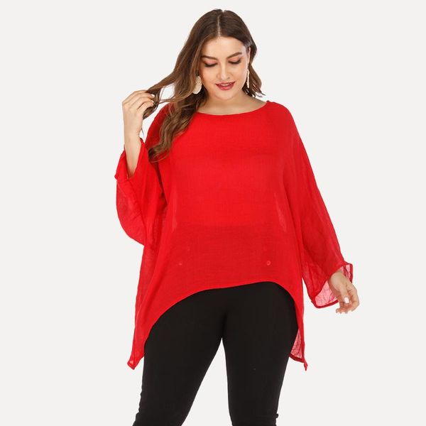 

women's blouses & shirts linen shirt women casual batwing sleeve o-neck blouse asymmetric summer female plus size tunic ladies solid 5, White