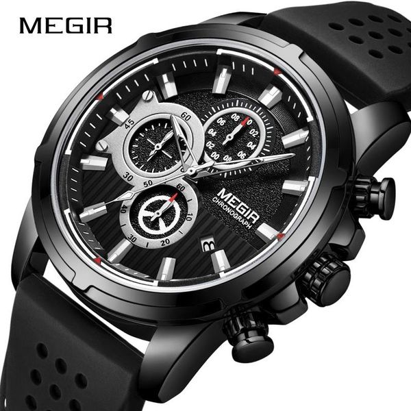 

wristwatches 2021relogio masculino megir sport silicone mens watches quartz clock waterp ressistance big dial male watch, Slivery;brown