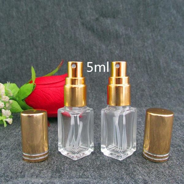 

100pcs/lot 5ml clear spray cosmetic bottle custom transparent square glass perfume small storage bottles & jars