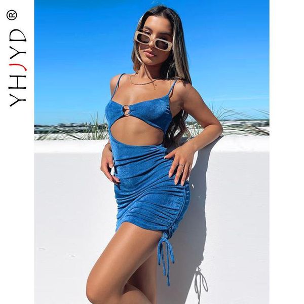 

casual dresses yhjyd summer bodycon for women 2021 vacation outfits clubwear o ring cut out spaghetti strap mini dress, Black;gray