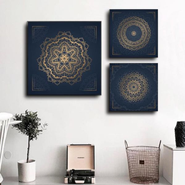 

paintings nordic retro mandala canvas painting poster gold pattern round art wall printing bedroom living room home decoration