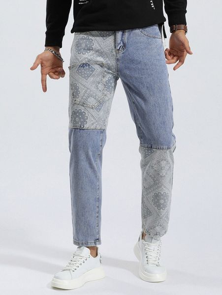 

men scarf print jeans u1dg#, Blue