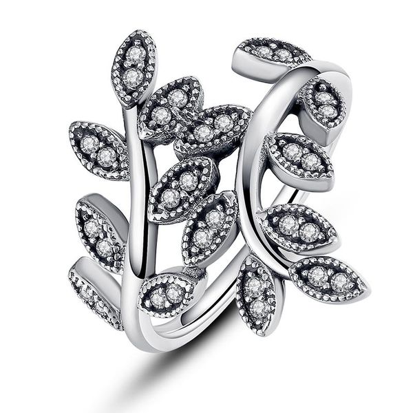

cluster rings authentic 925 sterling silver ring for women sparkling leaves zircon jewelry wedding gift r7114, Golden;silver