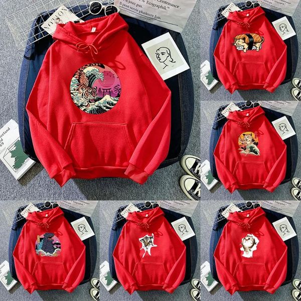 

men's hoodies & sweatshirts hoodie sweatshirt autumn winter fashion japan cat printed drawstring warm pullover couples loose streetwea, Black