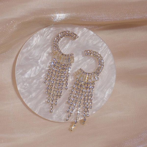

dangle & chandelier exquisite tassel rhinestone zircon earrings long crystal gold color for women wedding drop earring, Silver