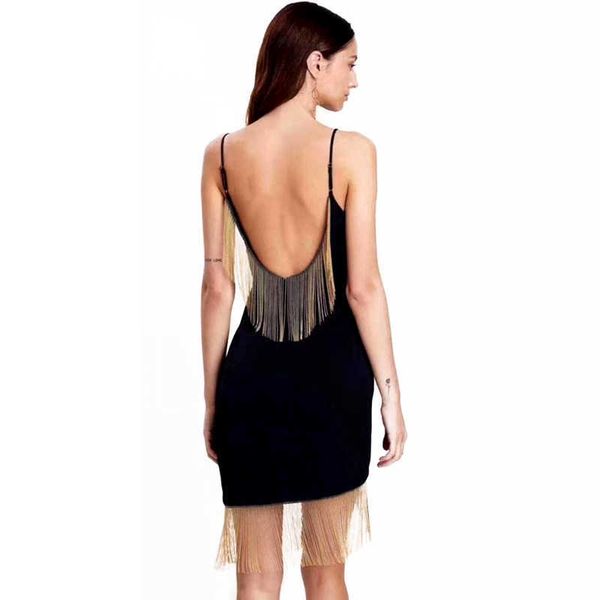 

3 colors fashion omen backless tassel blue black bandage dress elegant designer night club celebrity party dress 210527, Black;gray