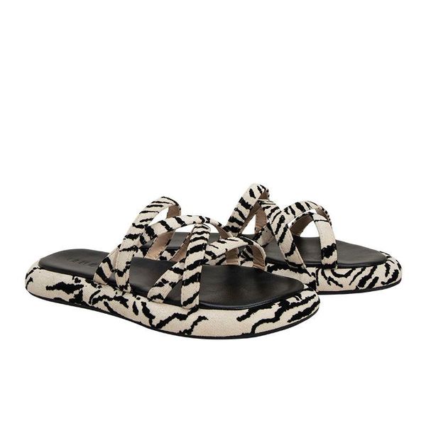 

slippers zebra pattern summer women's beach party sandals 2021, Black
