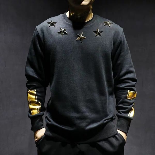 

men's rivet star hoodie slim men's hoodie jacket 211014, Black
