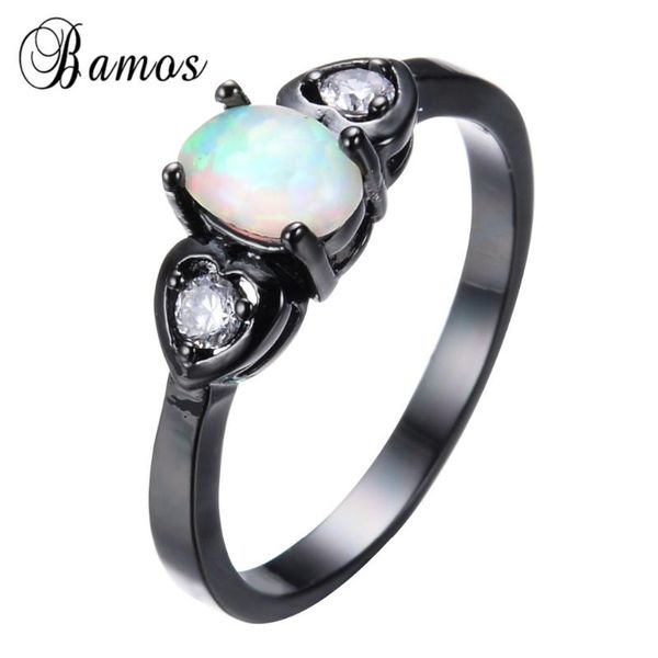

wedding rings bamos fashion rainbow fire opal for women lady black gold filled party engagement promise ring love gift rb1294, Slivery;golden