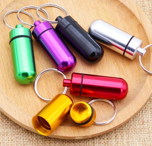 

7 colors metal container keychain aluminum pill box holder portable multifunction first aid pills key chain bottles keyring seal kit dd399, Silver