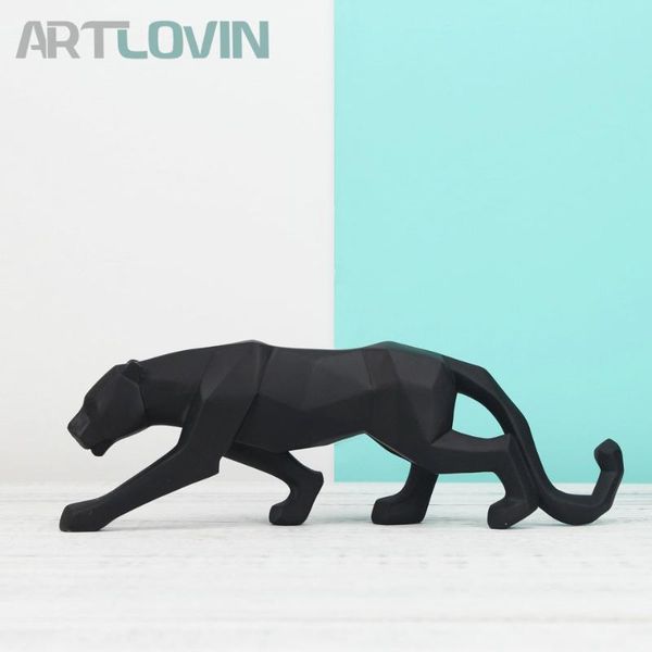 Oggetti decorativi Figurine Ultima scultura geometrica del leopardo Cane lupo astratto Animale nero / Colore bianco / Colore dorato Statue di decorazioni per la casa