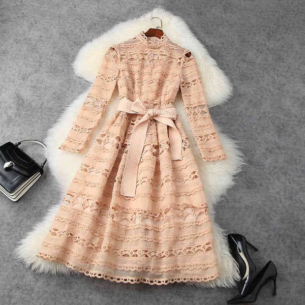 

casual dresses european and american women's clothing the spring long sleeve collar lace-up fashionable hollowed-out dresses 2sb9, Black;gray