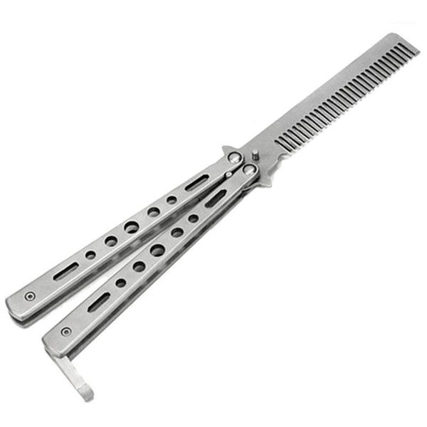

foldable stainless steel comb hair pomade styling butterfly hairdressing knife for beard & moustache brushes hairdress1, Silver