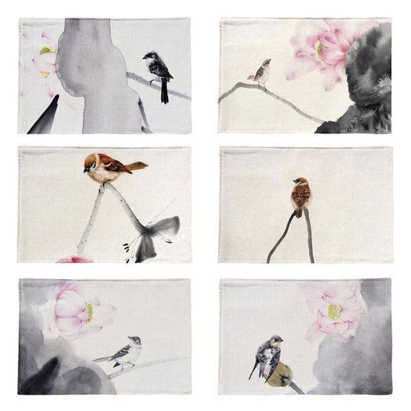 

mats & pads 6 style rectangular placemats ink wash painting table mat heat-insulated dining pad