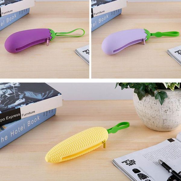 

creative silicone pencil bag student fruit corn banana orange eggplant case travel cosmetic coin purse for boys girls bags