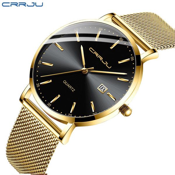 

wristwatches fashion wristwatch for man crrju stainless steel waterproof clocks men watch business quartz clock, Slivery;brown