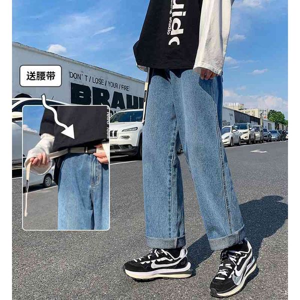 

men's jeans men denim spring loose straight jeans man black/blue angle-length pants fashion street-wind casual pants pa8k