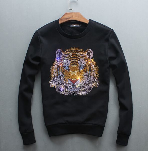 

men's hoodies & sweatshirts spring and autumn long male stuffed thick tiger head fashion hooded sweater, Black