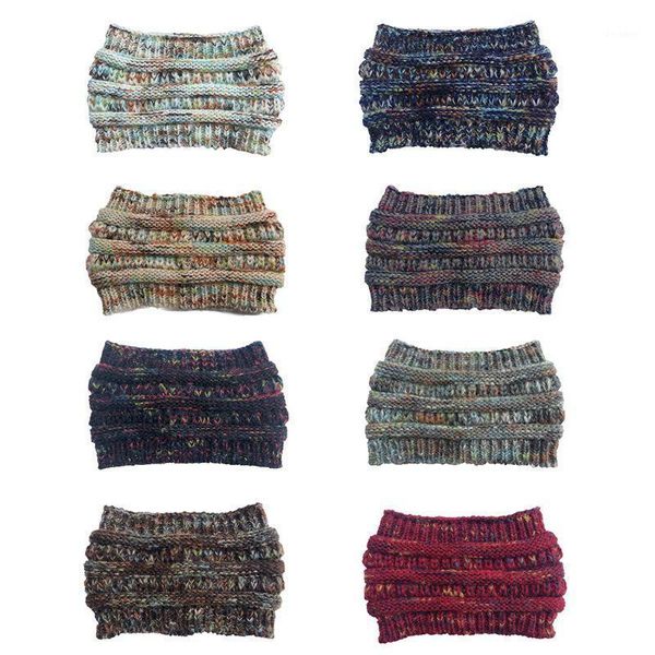 

women winter knitted beanie ponytail hat colorful crochet ear warmer headband1