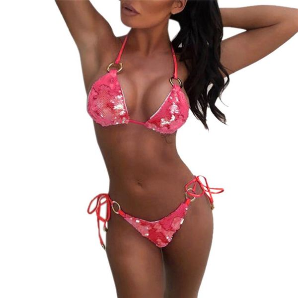 

bras sets ladies sequin rhinestone crystal diamond separates swimsuit push-up bra beach off-shoulder bathing beachwear 40ja28, Red;black