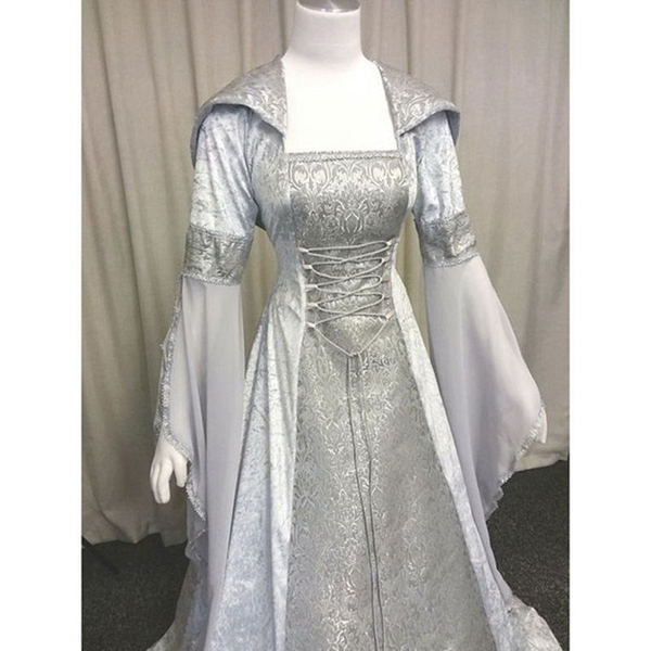 

costume accessories medieval vintage long sleeve medieval dress floor length renaissance gothic cosplay halloween costume dress tunic long s, Silver