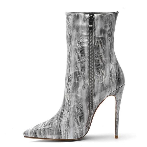 

boots european patent leather short boots, high heels, side zipper ankle women's shoes, large size pointed metal thin, Black