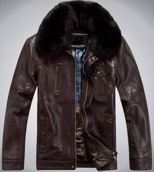 

men's fur & faux m-4xl / winter fashion casual tie collar pu garton jacket, Black