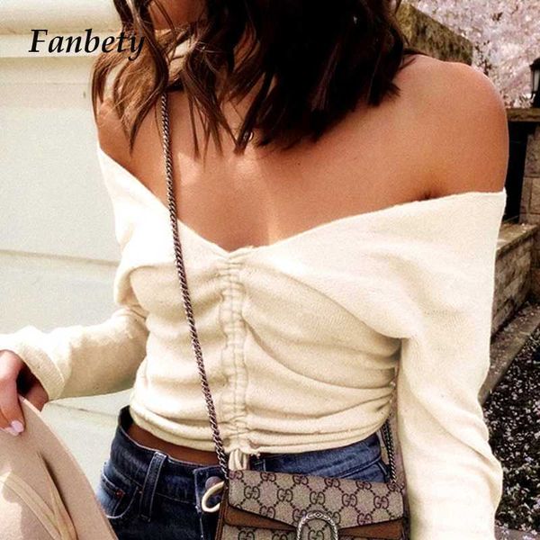 

women's sweaters autumn elegant drawstring slim knitted sweater deep v neck women pullover casual solid long sleeve female u8jh, White;black