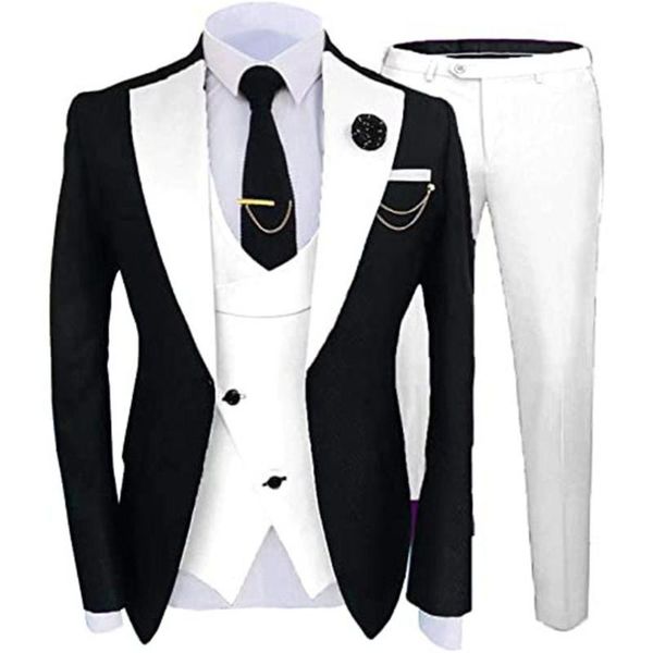 

men's suits & blazers arrival one button groomsmen notch lapel groom tuxedos men wedding/prom blazer ( jacket+pants+vest+tie) c272, White;black