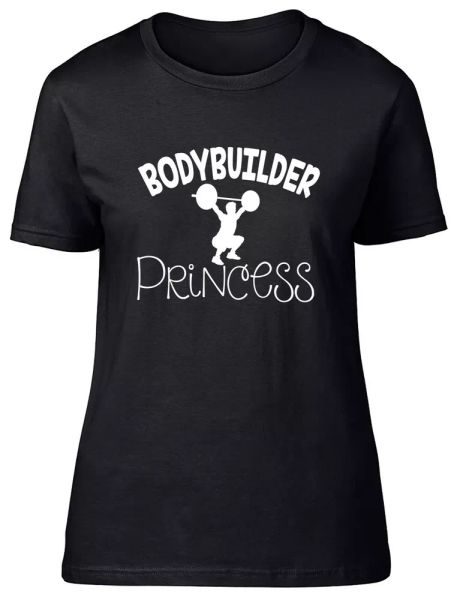 

Bodybuilder Princess Fitted Womens Ladies T Shirt, White;black