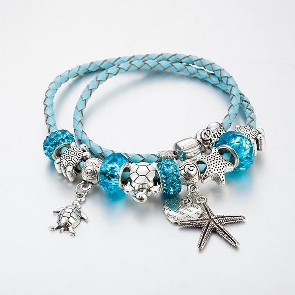 

charm bracelets annapaer sea series blue tortoise bead starfish pendant bracelet& bangles female personality jewelry b15388, Golden;silver
