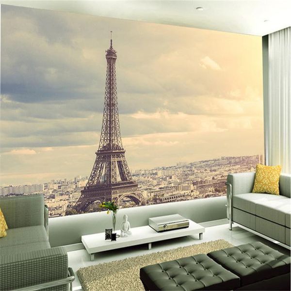 

wallpapers 3d european-style eiffel tower fresco living room bedroom sofa background wallpaper whole