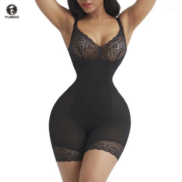

women's shapers yumdo body shaper women shapewear bodysuit slimming underwear bulifter soft open crotch lace lingerie faja, Black;white
