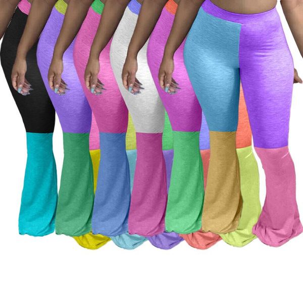 

women's pants & capris womens patchwork active high waist flare, Black;white