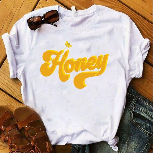 

honey bee short sleeve loose womens tee clothes graphic, White